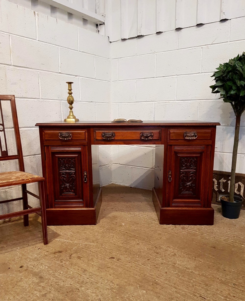 ANTIQUE EDWARDIAN WALNUT TWIN PEDESTAL LEATHER TOP DESK C1900 View VI