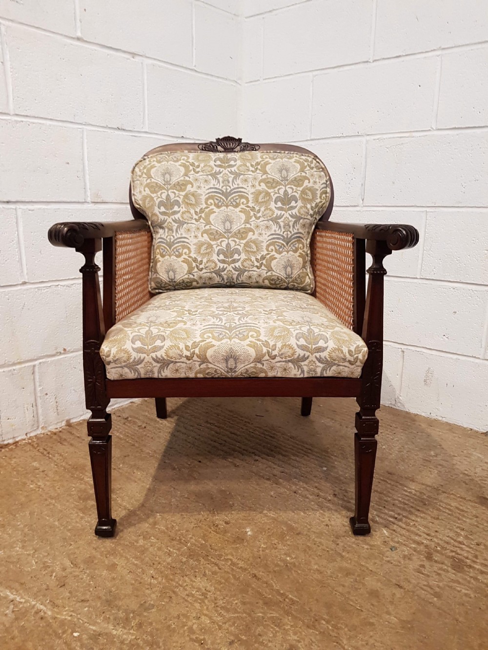 ANTIQUE EDWARDIAN MAHOGANY BERGERE LIBRARY CHAIR C1900 View II