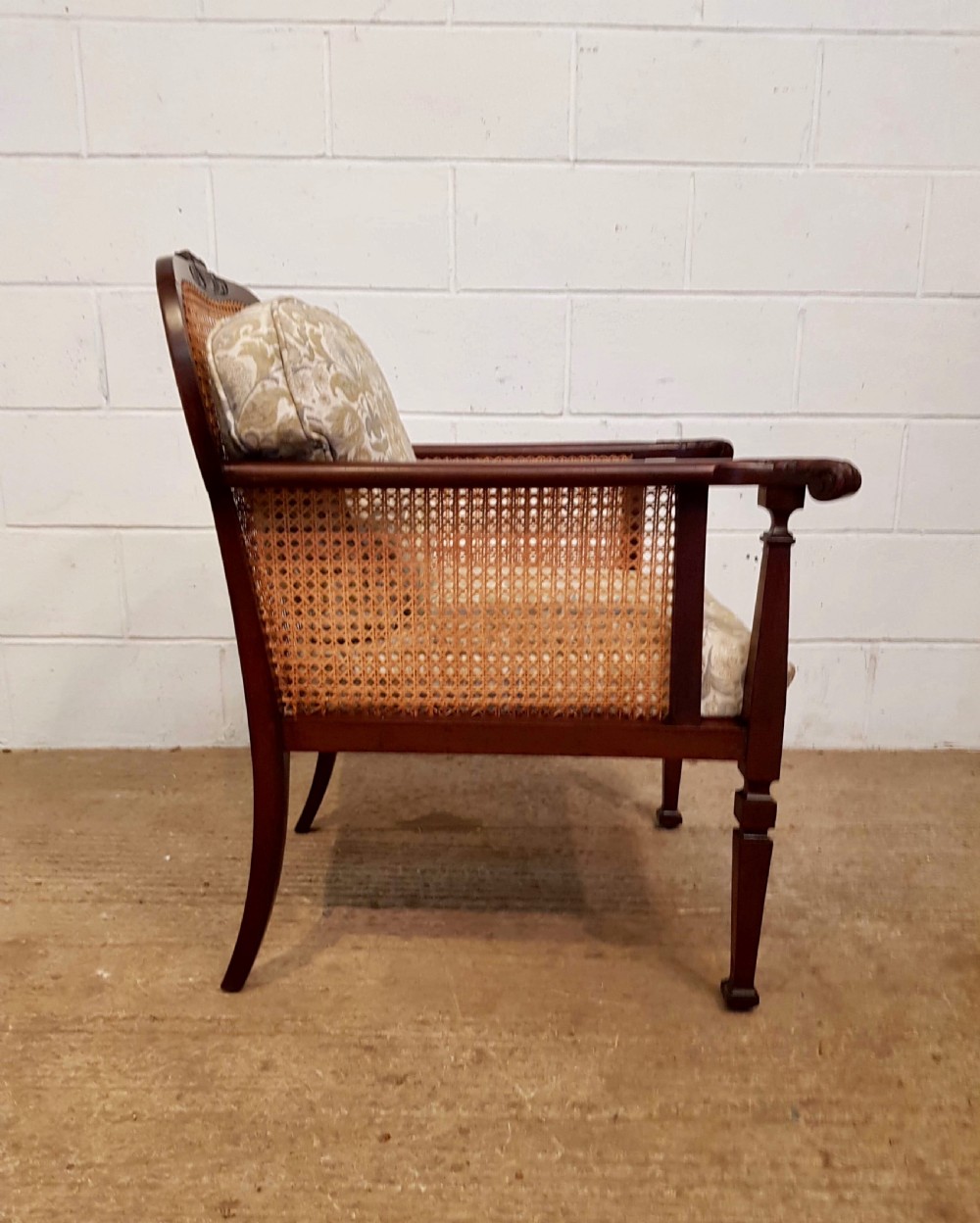 ANTIQUE EDWARDIAN MAHOGANY BERGERE LIBRARY CHAIR C1900 View III