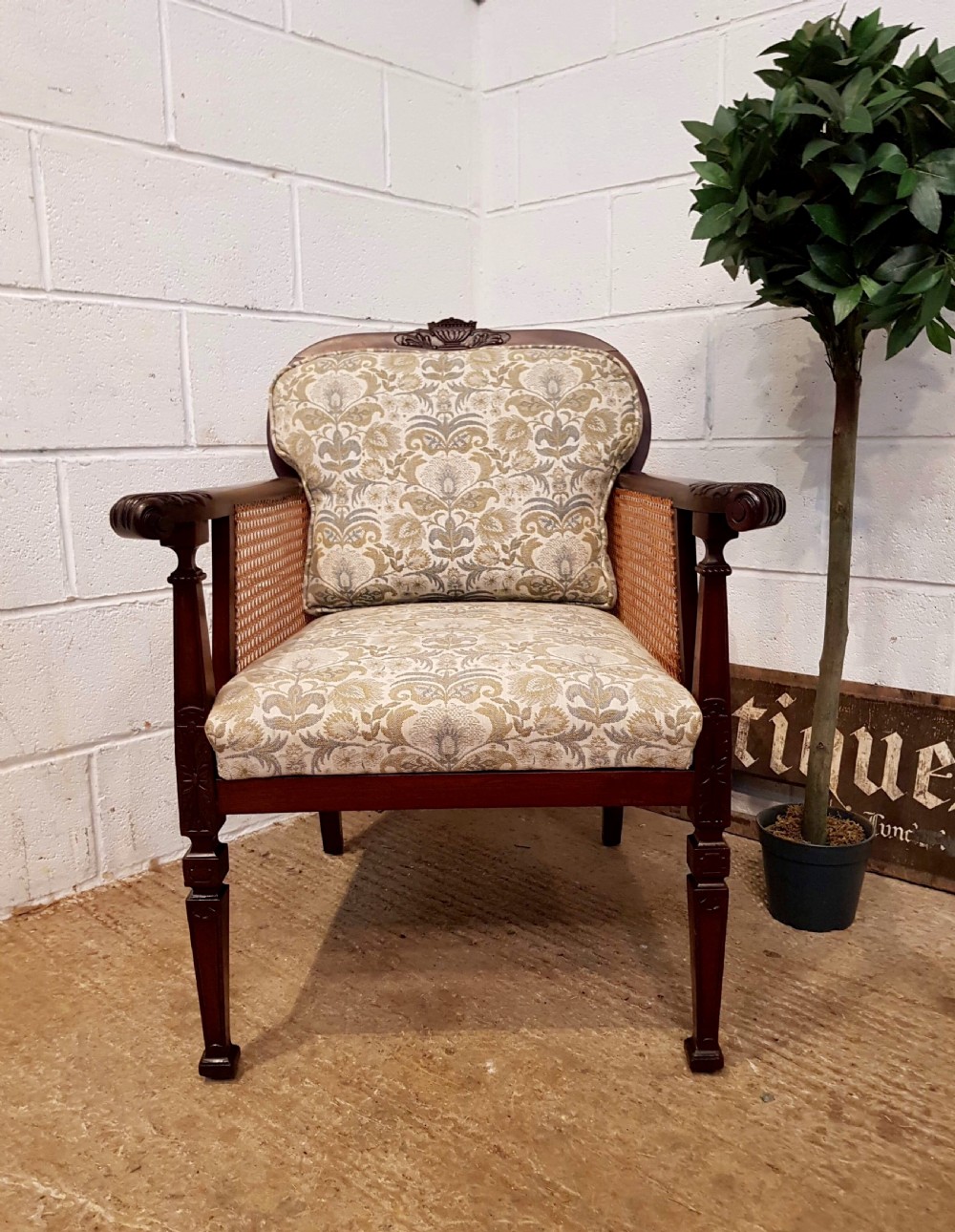 ANTIQUE EDWARDIAN MAHOGANY BERGERE LIBRARY CHAIR C1900 View IV