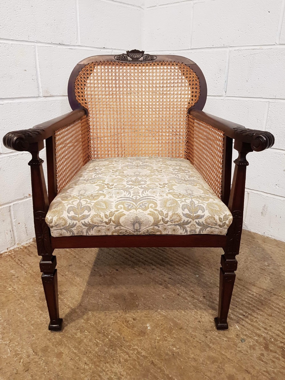 ANTIQUE EDWARDIAN MAHOGANY BERGERE LIBRARY CHAIR C1900 View VI
