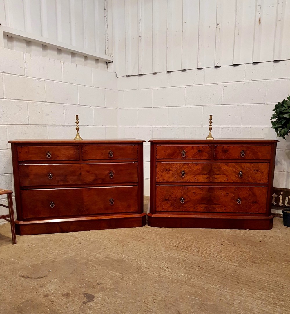 ANTIQUE PAIR LATE VICTORIAN BURR WALNUT CHEST OF DRAWERS C1890