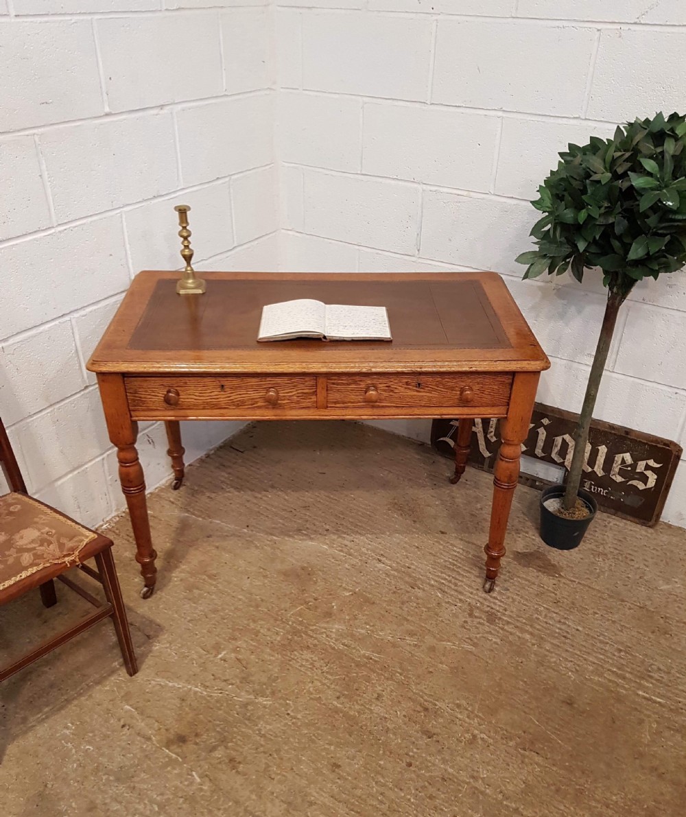 ANTIQUE VICTORIAN OAK LEATHER TOPPED WRITING TABLE C1880 View II