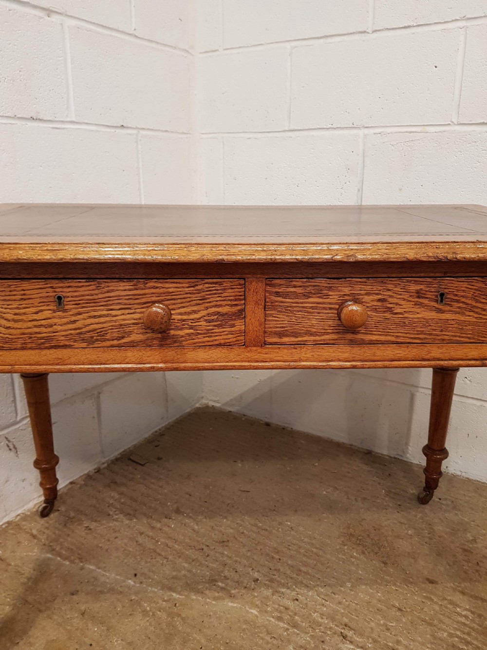ANTIQUE VICTORIAN OAK LEATHER TOPPED WRITING TABLE C1880 View IV