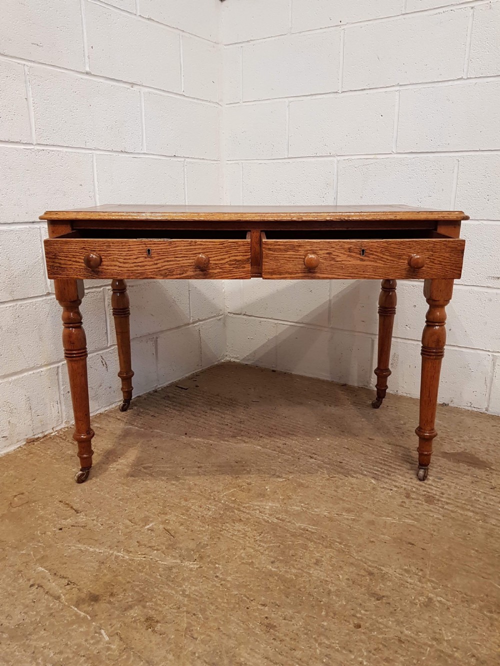 ANTIQUE VICTORIAN OAK LEATHER TOPPED WRITING TABLE C1880 View VII