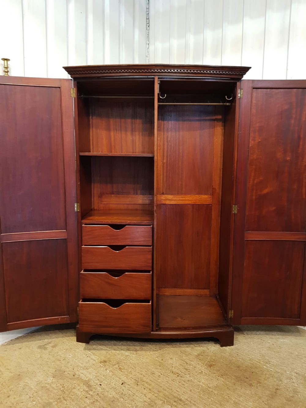 ANTIQUE EDWARDIAN MAHOGANY BOW FRONT COMBINATION WARDROBE C1900 View V