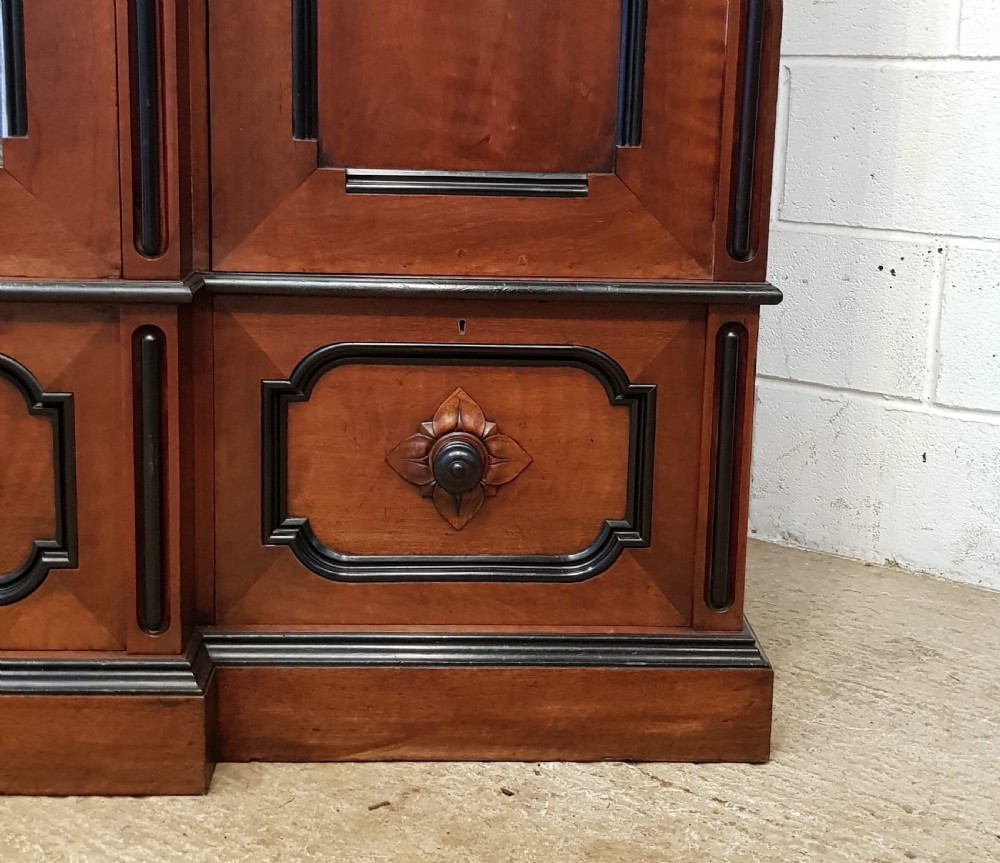 ANTIQUE AESTHETIC MAHOGANY & EBONY TRIPLE BREAKFRONT WARDROBE COMPACTUM C1890 View II