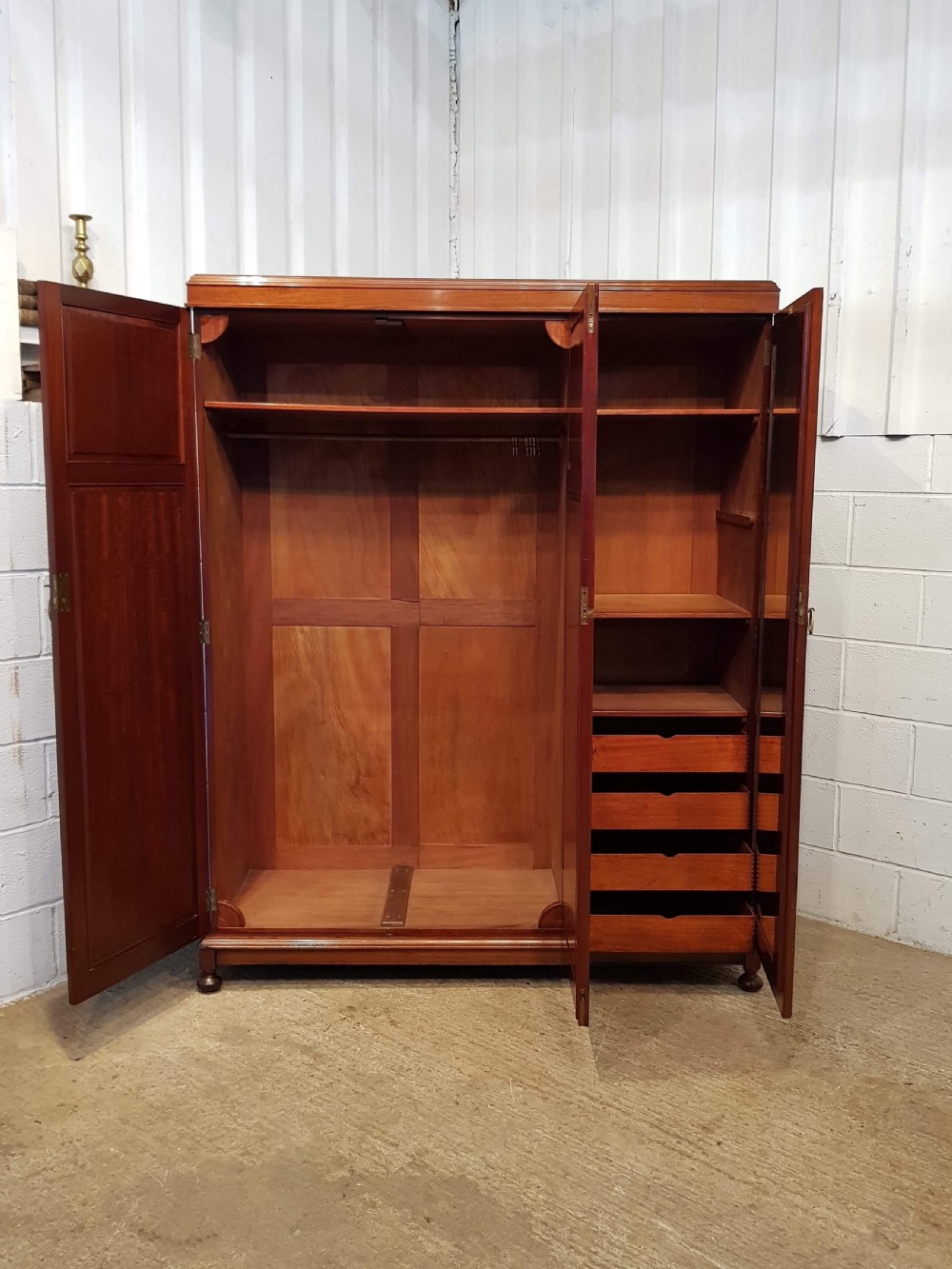 ANTIQUE SMALL MAHOGANY TRIPLE WARDROBE BY DENBY & SPINKS C1920 View IV