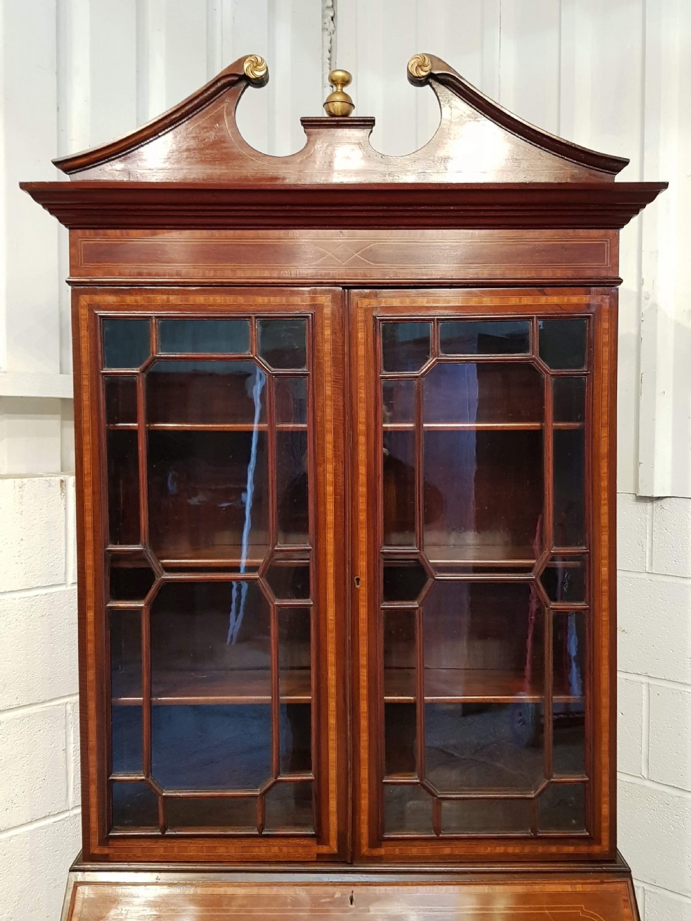 ANTIQUE LATE VICTORIAN MAHOGANY ASTRAGAL GLAZED BOOKCASE BUREAU C1890 View II