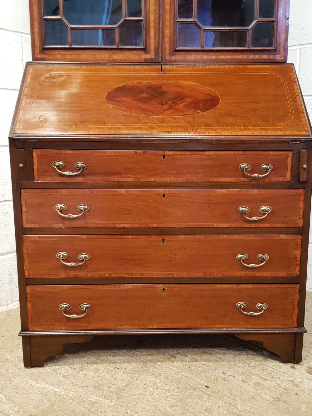 ANTIQUE LATE VICTORIAN MAHOGANY ASTRAGAL GLAZED BOOKCASE BUREAU C1890 View III