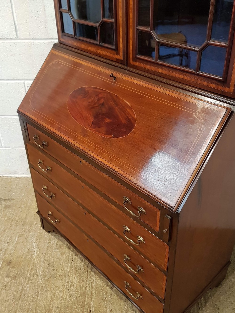 ANTIQUE LATE VICTORIAN MAHOGANY ASTRAGAL GLAZED BOOKCASE BUREAU C1890 View VII