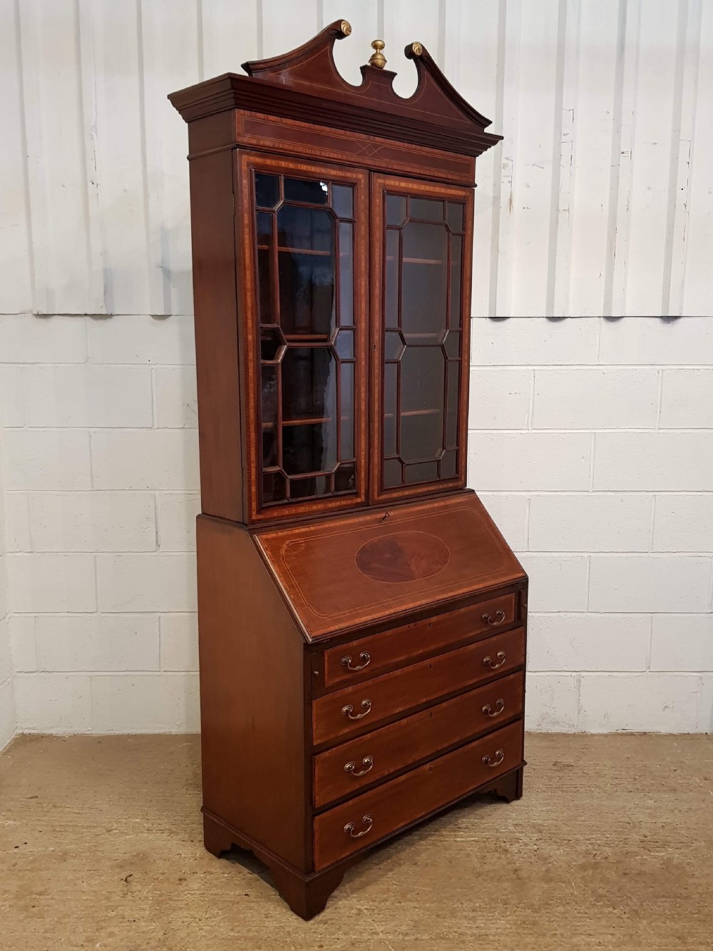 ANTIQUE LATE VICTORIAN MAHOGANY ASTRAGAL GLAZED BOOKCASE BUREAU C1890 View VIII