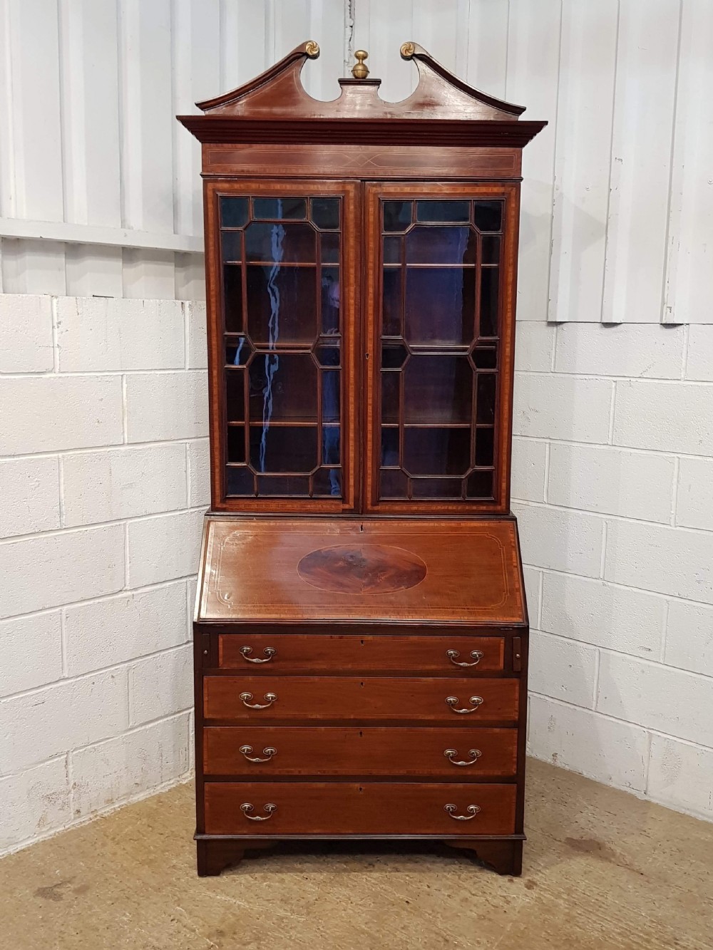 ANTIQUE LATE VICTORIAN MAHOGANY ASTRAGAL GLAZED BOOKCASE BUREAU C1890 View X