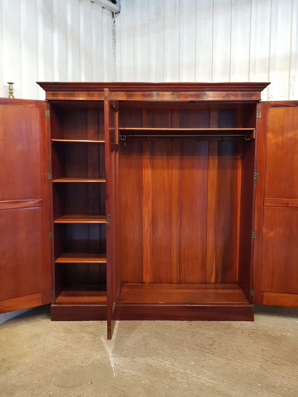 ANTIQUE EDWARDIAN INLAID MAHOGANY TRIPLE WARDROBE C1900 View II