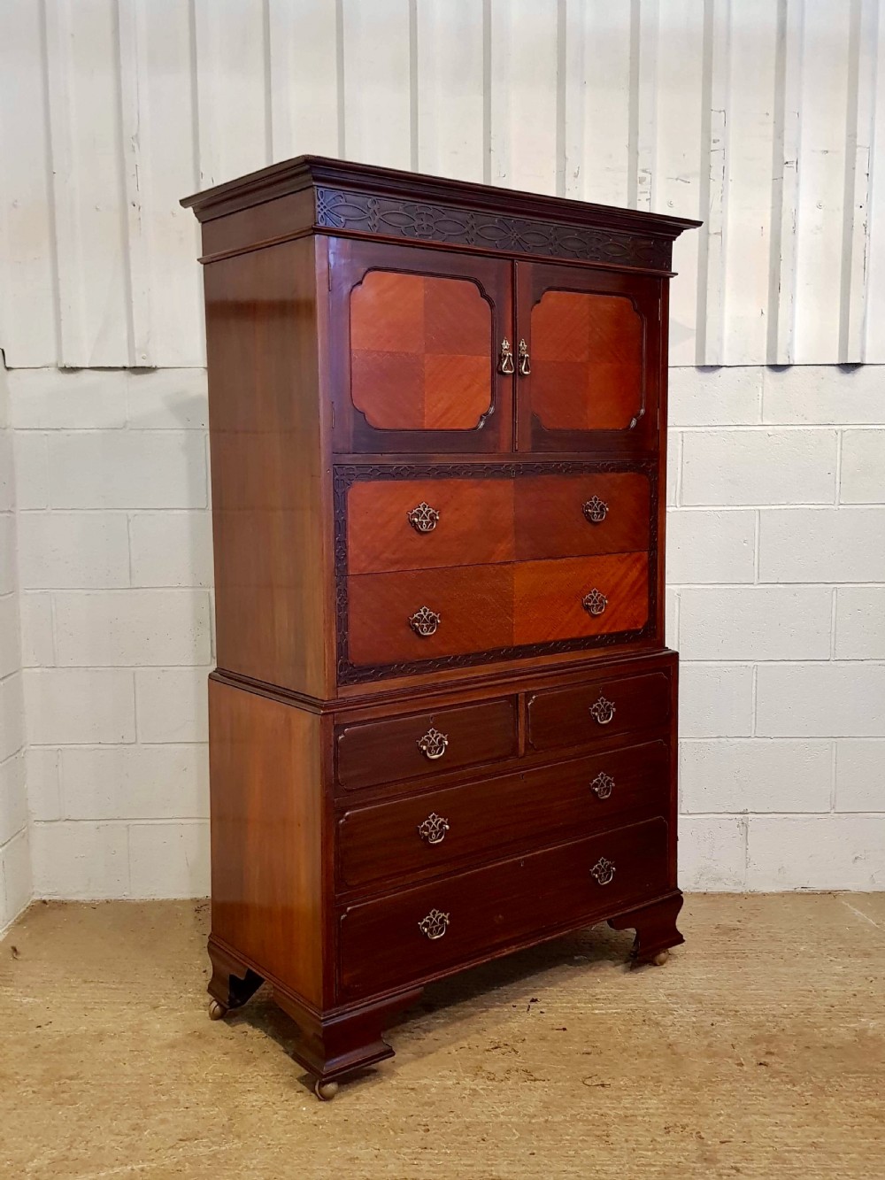 ANTIQUE EDWARDIAN CHIPPENDALE MAHOGANY CHEST ON CHEST C1900 View VI
