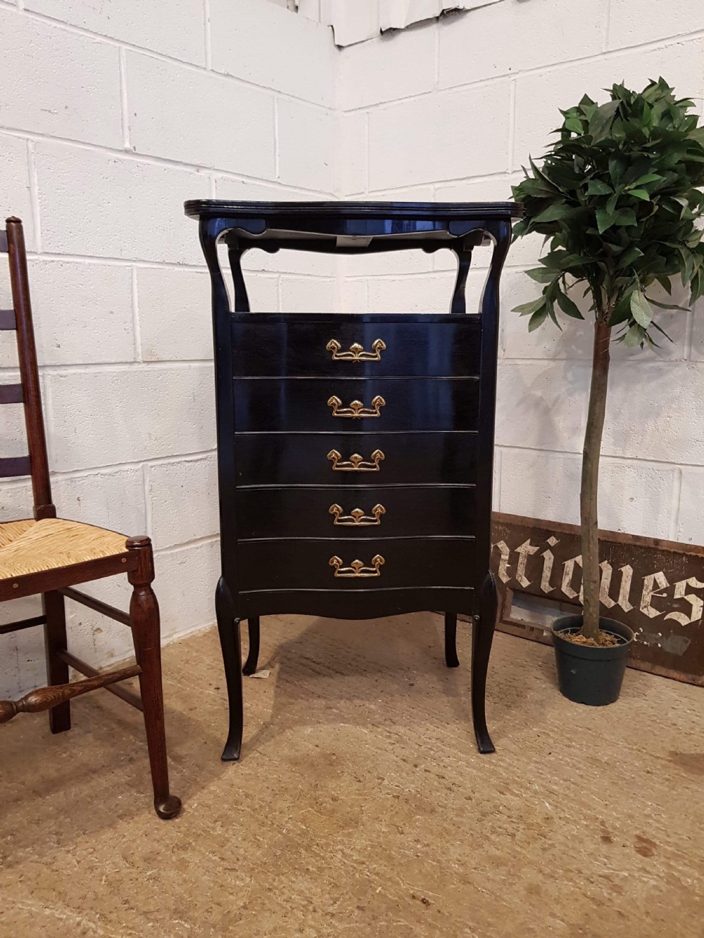 ANTIQUE AESTHETIC EBONISED MUSIC CABINET C1890