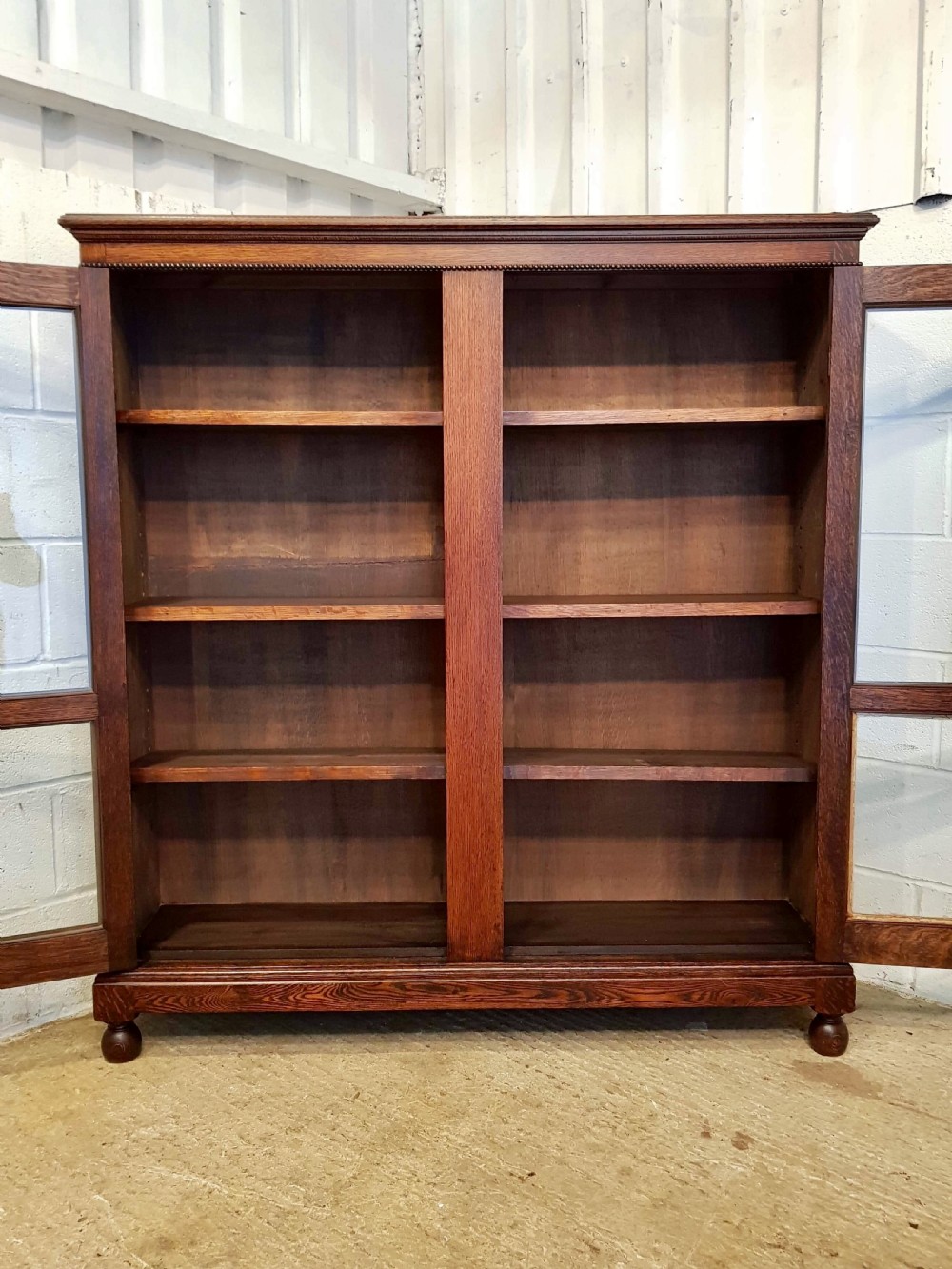 ANTIQUE EDWARDIAN OAK GLAZED BOOKCASE C1900 View IV
