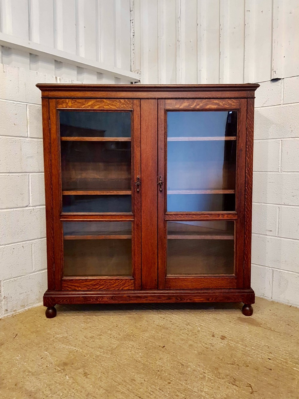 ANTIQUE EDWARDIAN OAK GLAZED BOOKCASE C1900 View V