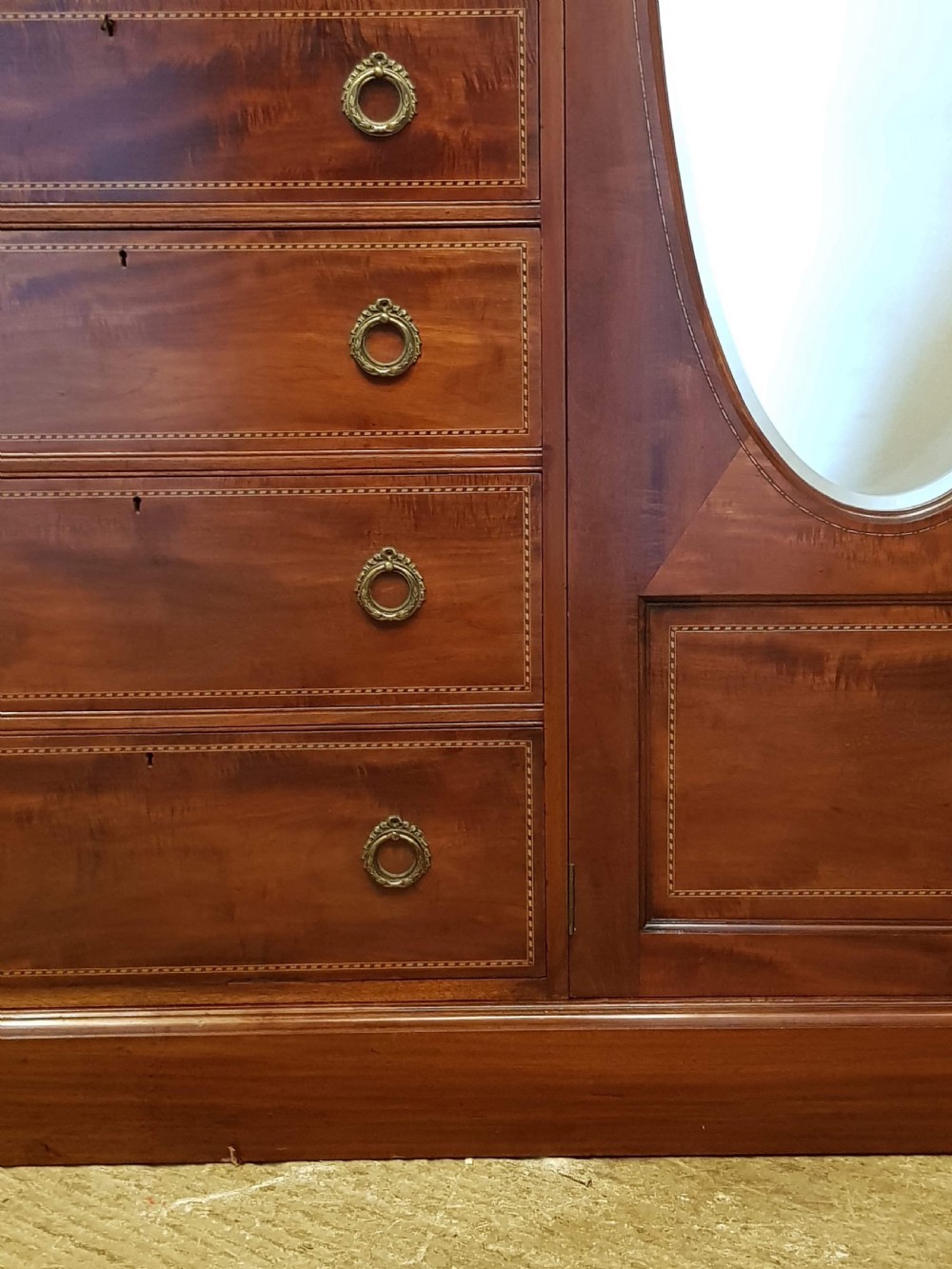 ANTIQUE EDWARDIAN INLAID MAHOGANY TRIPLE WARDROBE COMPACTUM C1900 View III