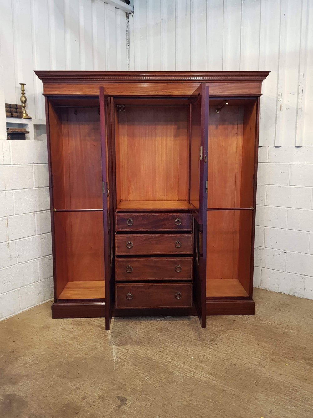 ANTIQUE EDWARDIAN INLAID MAHOGANY TRIPLE WARDROBE COMPACTUM C1900 View IV