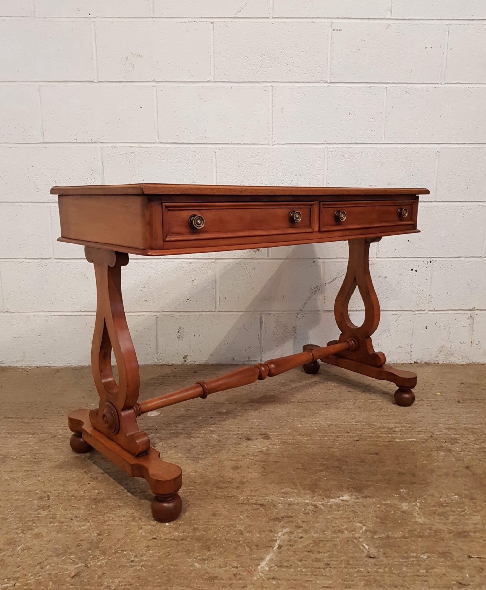 ANTIQUE VICTORIAN SATIN BIRCH LEATHER TOPPED WRITING TABLE C1880 View II