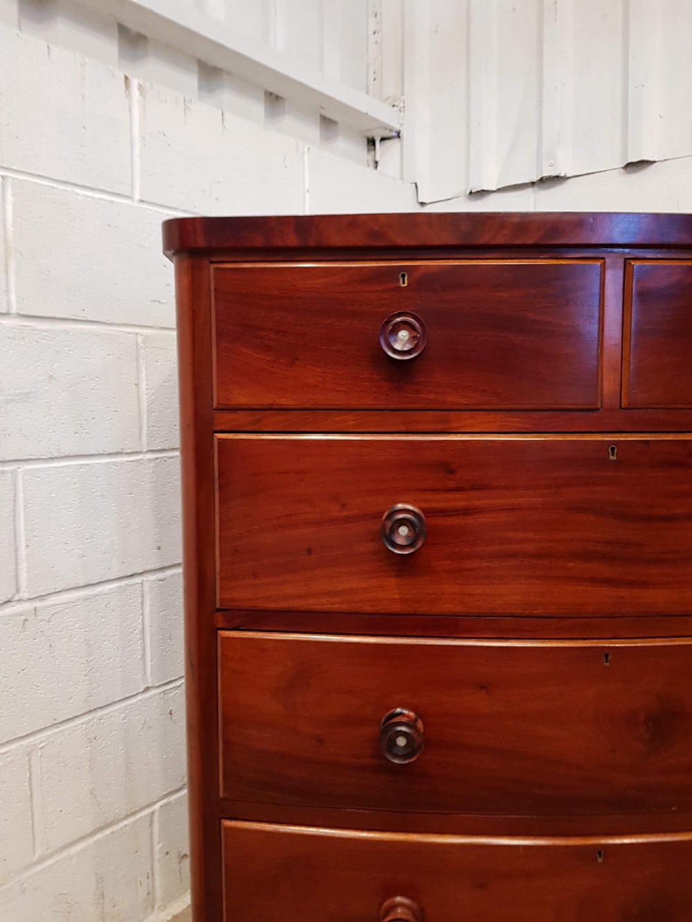 ANTIQUE VICTORIAN MAHOGANY BOW FRONT CHEST OF DRAWERS C1880 View IV