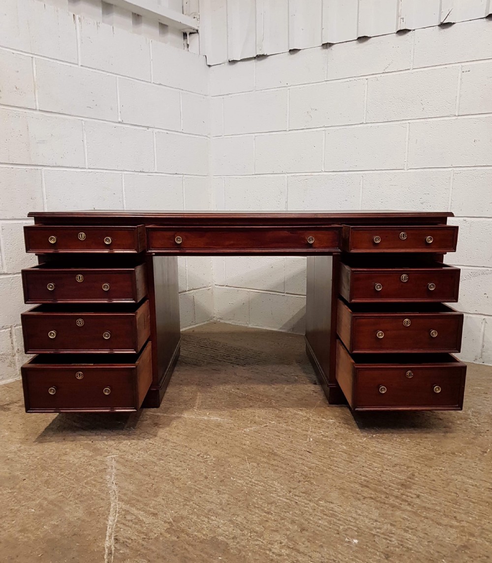 ANTIQUE LATE VICTORIAN MAHOGANY TWIN PEDESTAL DESK C1890  View V