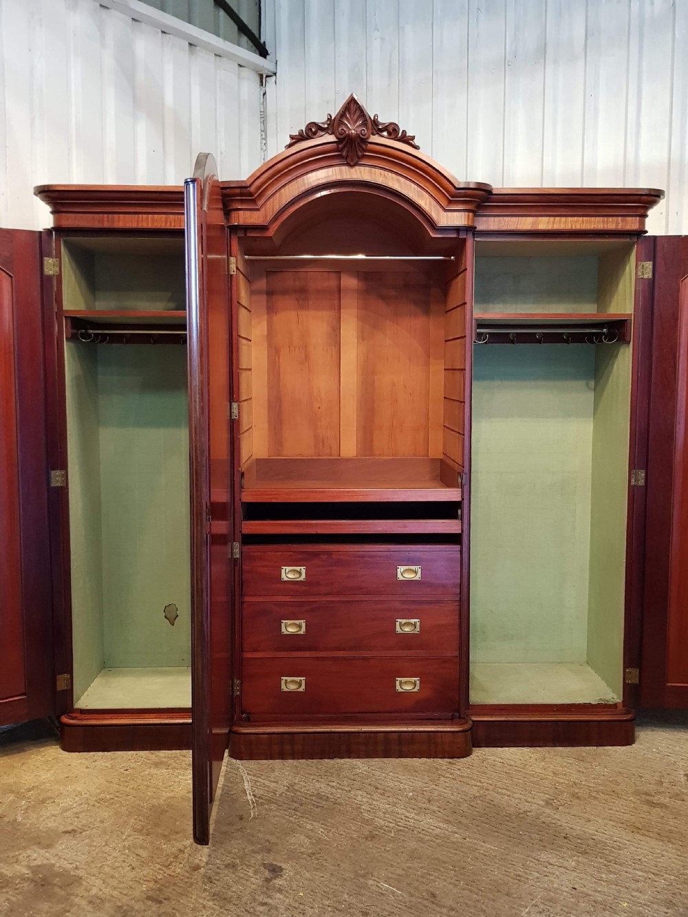 ANTIQUE VICTORIAN MAHOGANY BREAKFRONT TRIPLE WARDROBE C1860 View IV