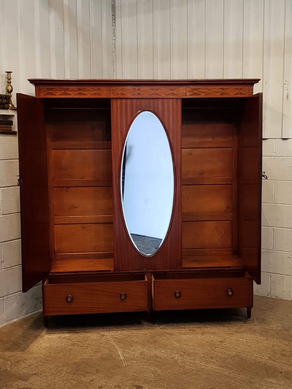 ANTIQUE EDWARDIAN MAHOGANY INLAID TRIPLE WARDROBE C1900 View VI