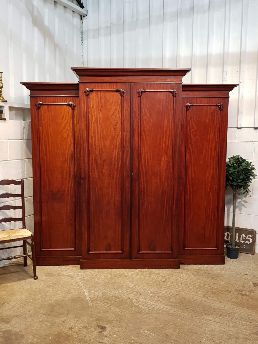 ANTIQUE VICTORIAN MAHOGANY FOUR DOOR BREAKFRONT WARDROBE  COMPACTUM C1880 View IV