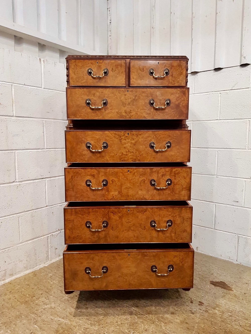 ANTIQUE BURR WALNUT TALLBOY CHEST OF DRAWERS C1920 View IV