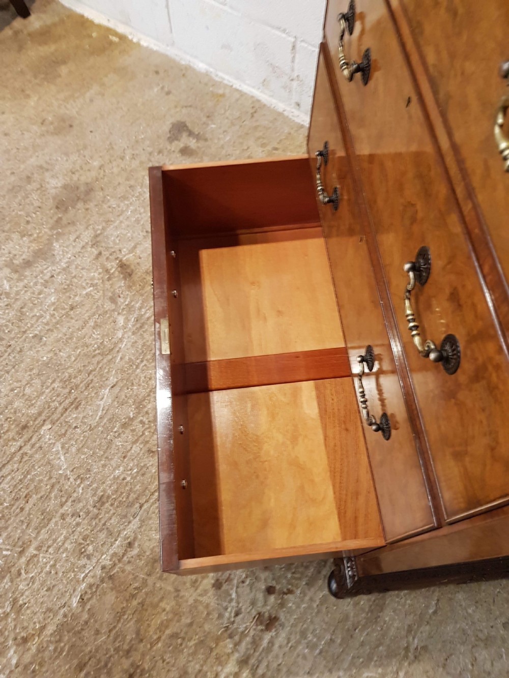 ANTIQUE BURR WALNUT TALLBOY CHEST OF DRAWERS C1920 View VI
