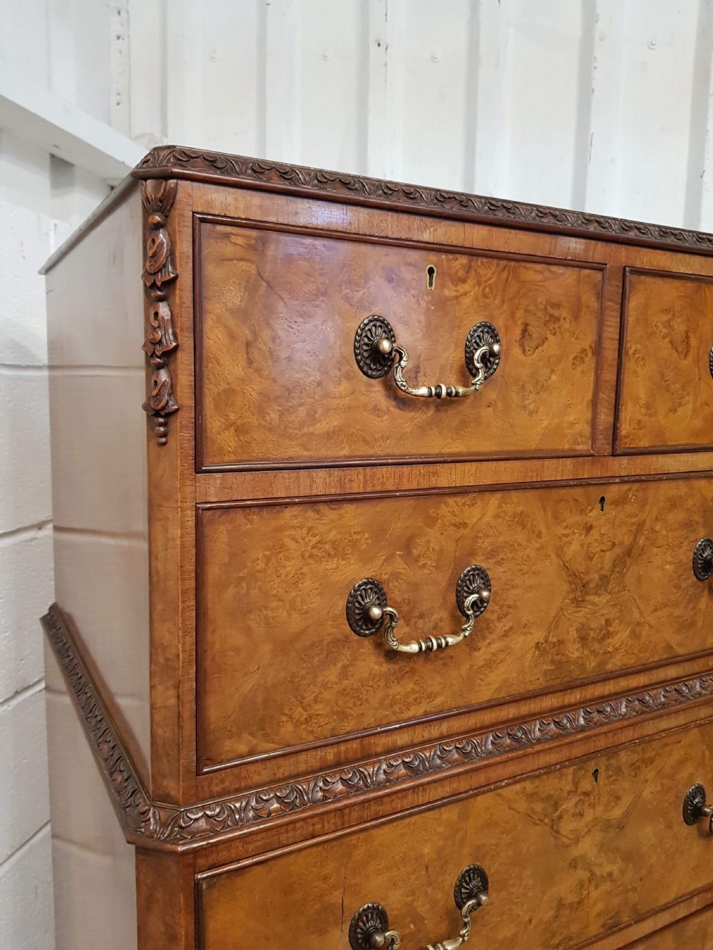 ANTIQUE BURR WALNUT TALLBOY CHEST OF DRAWERS C1920 View VII