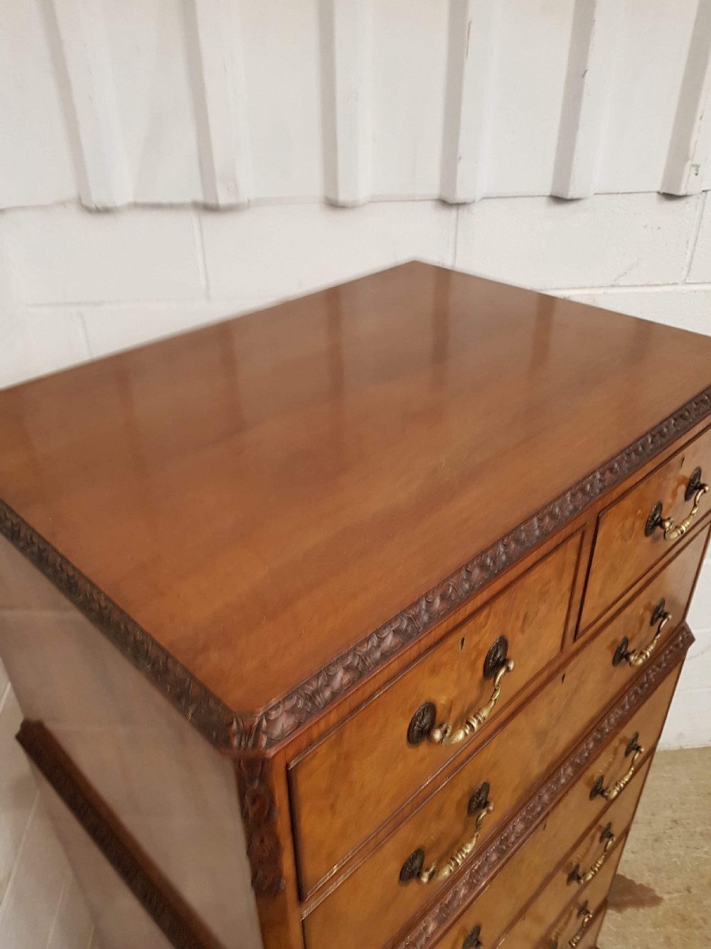 ANTIQUE BURR WALNUT TALLBOY CHEST OF DRAWERS C1920 View VIII