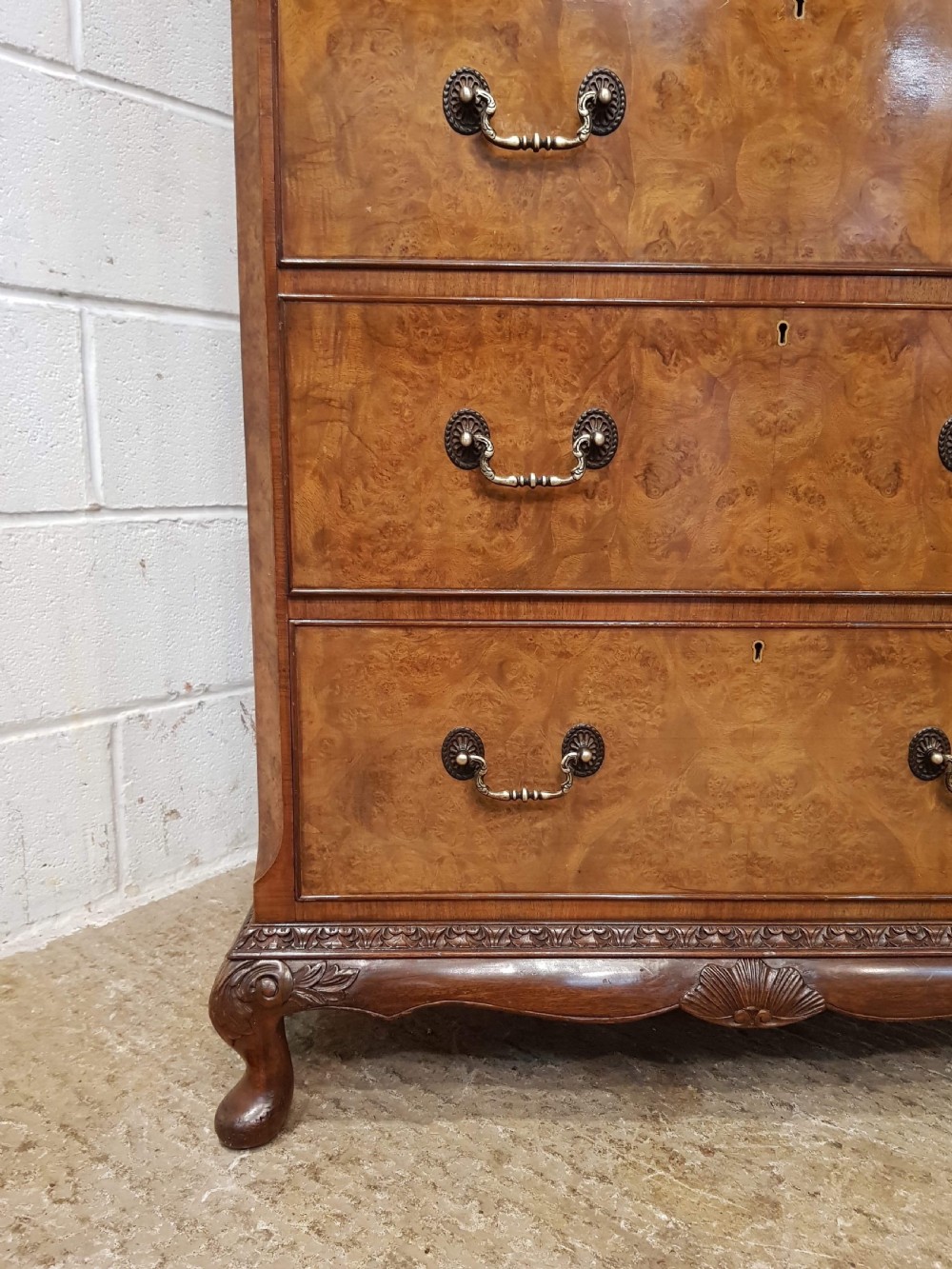 ANTIQUE BURR WALNUT TALLBOY CHEST OF DRAWERS C1920 View X