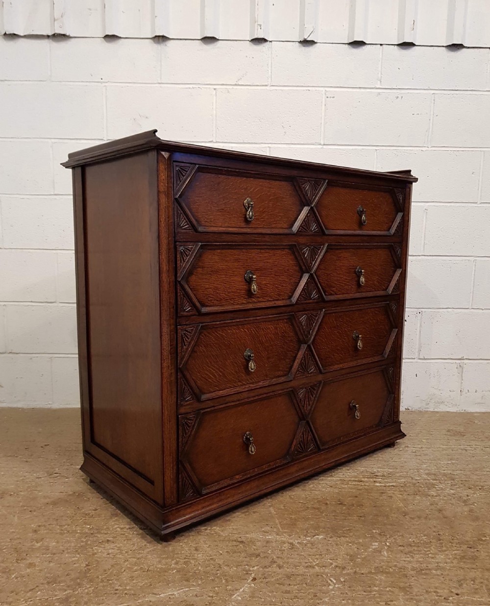 ANTIQUE OAK GEOMETRIC CHEST OF DRAWERS C1920 View III