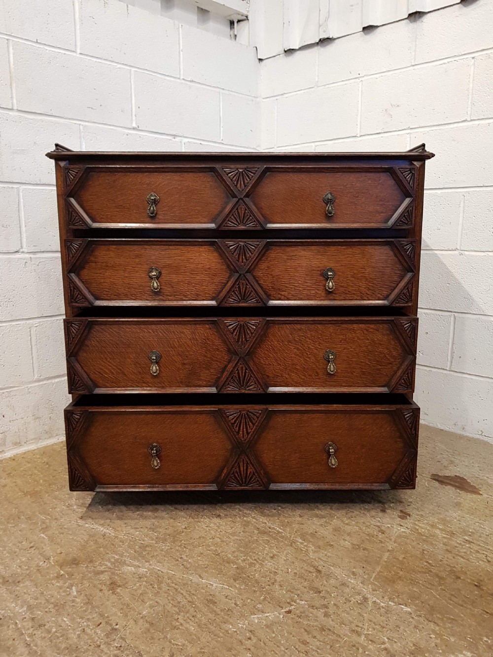ANTIQUE OAK GEOMETRIC CHEST OF DRAWERS C1920 View IV