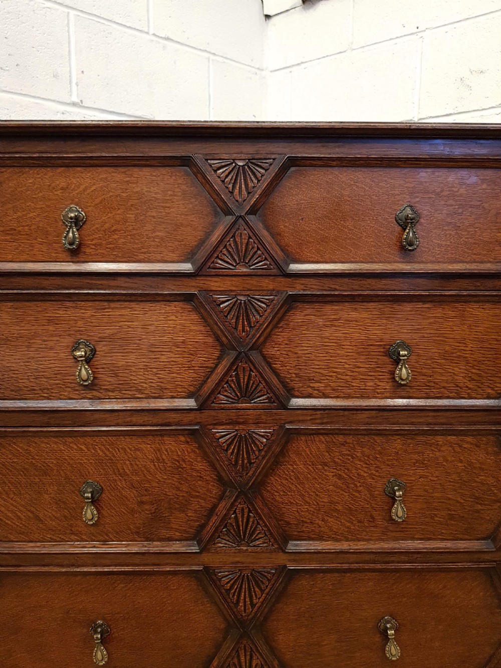 ANTIQUE OAK GEOMETRIC CHEST OF DRAWERS C1920 View V