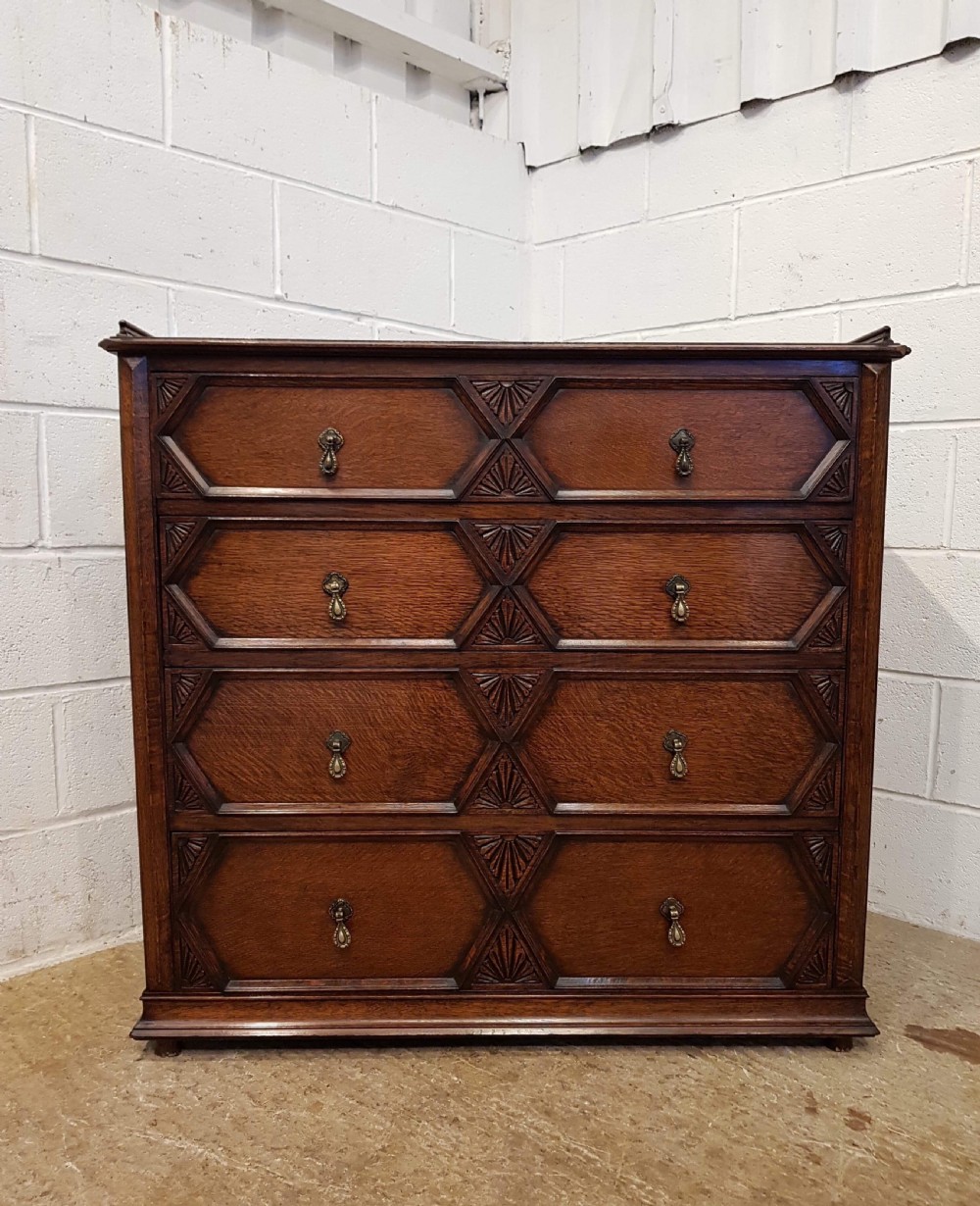 ANTIQUE OAK GEOMETRIC CHEST OF DRAWERS C1920 View VI