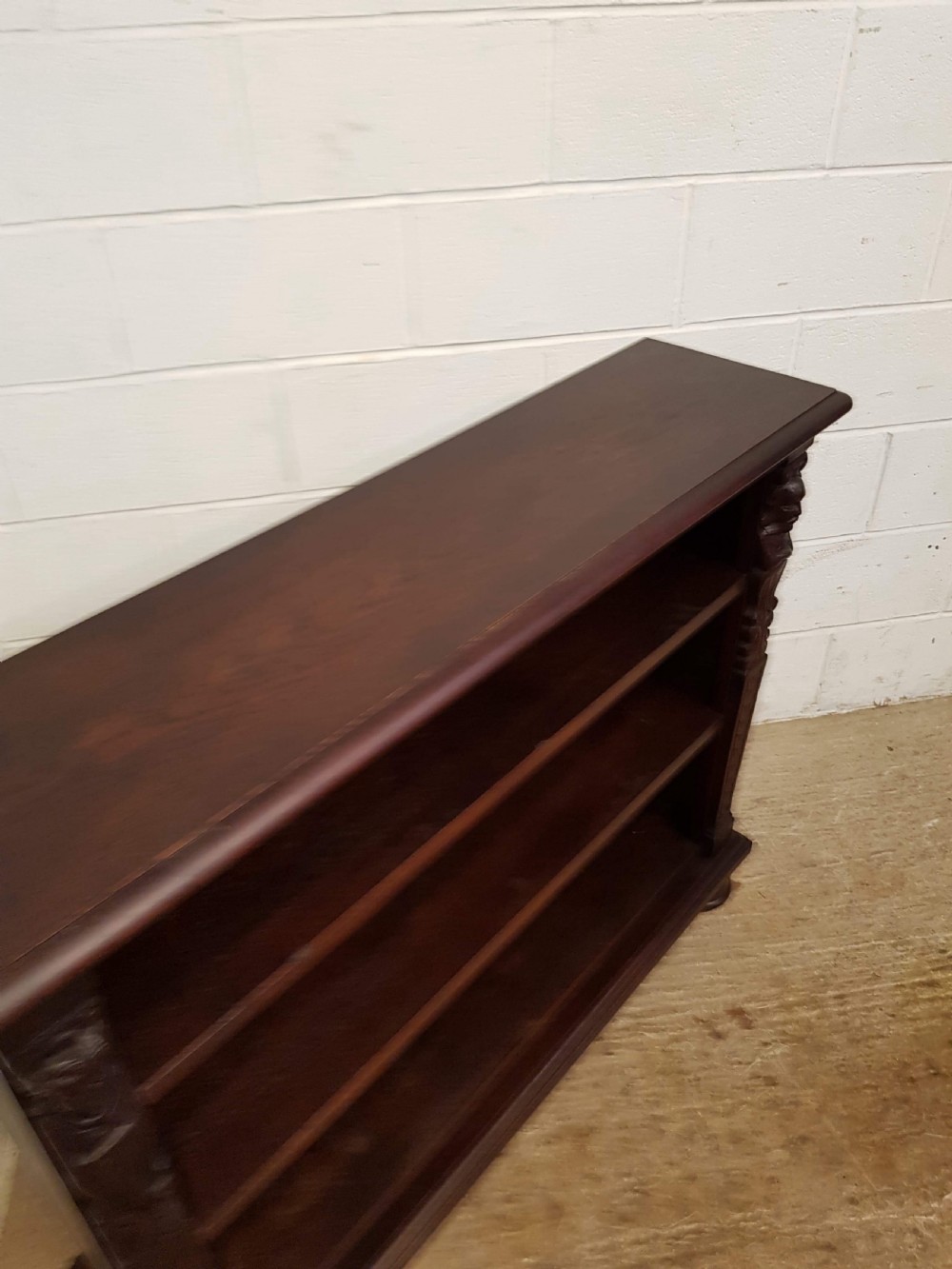 ANTIQUE EDWARDIAN CARVED OAK OPEN BOOKCASE C1900 View II