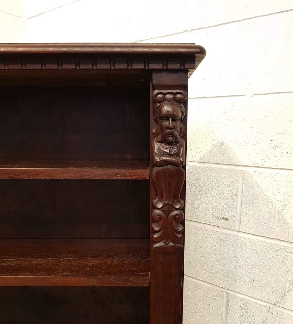 ANTIQUE EDWARDIAN CARVED OAK OPEN BOOKCASE C1900 View IV