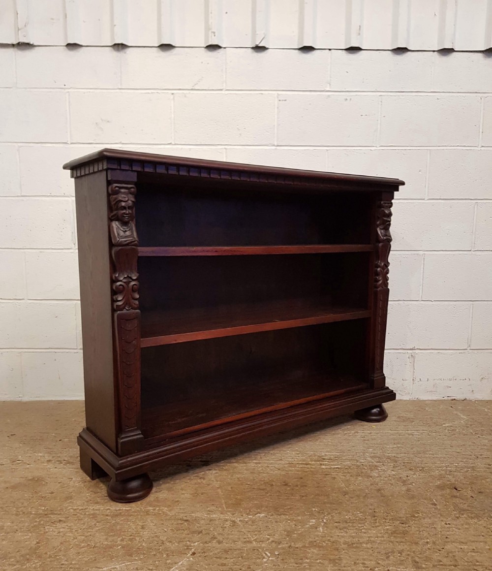 ANTIQUE EDWARDIAN CARVED OAK OPEN BOOKCASE C1900 View V