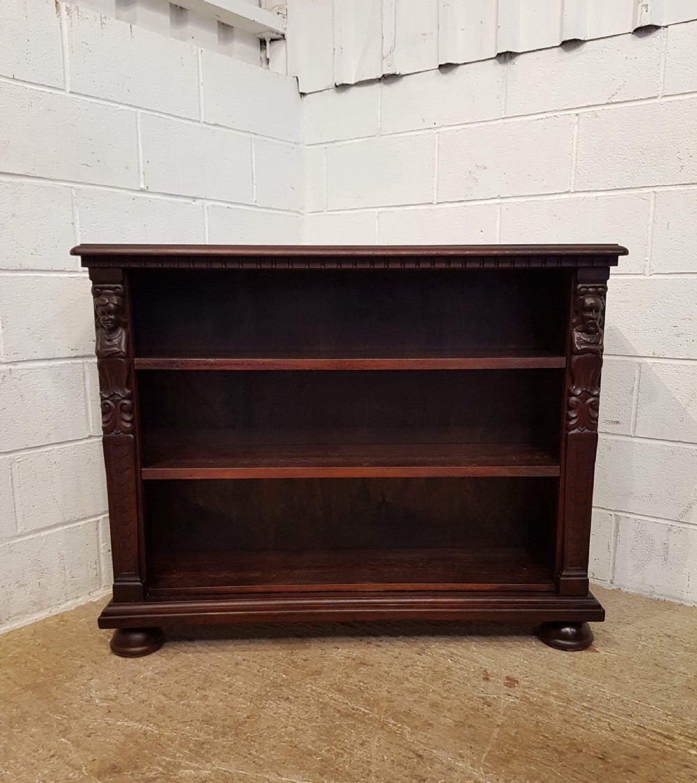ANTIQUE EDWARDIAN CARVED OAK OPEN BOOKCASE C1900 View VI