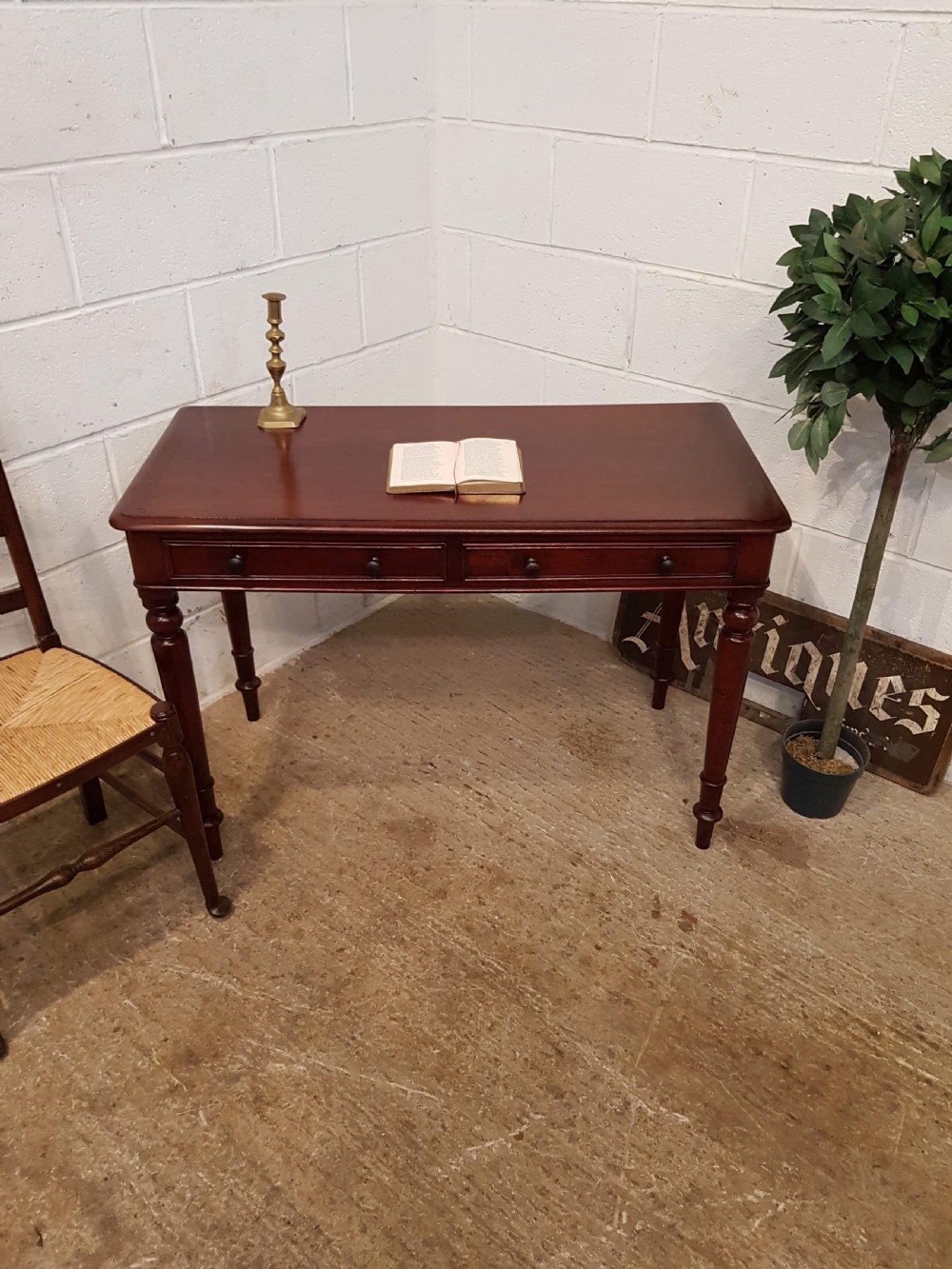 ANTIQUE VICTORIAN MAHOGANY TWO DRAWER WRITING DESK C1880 View IV