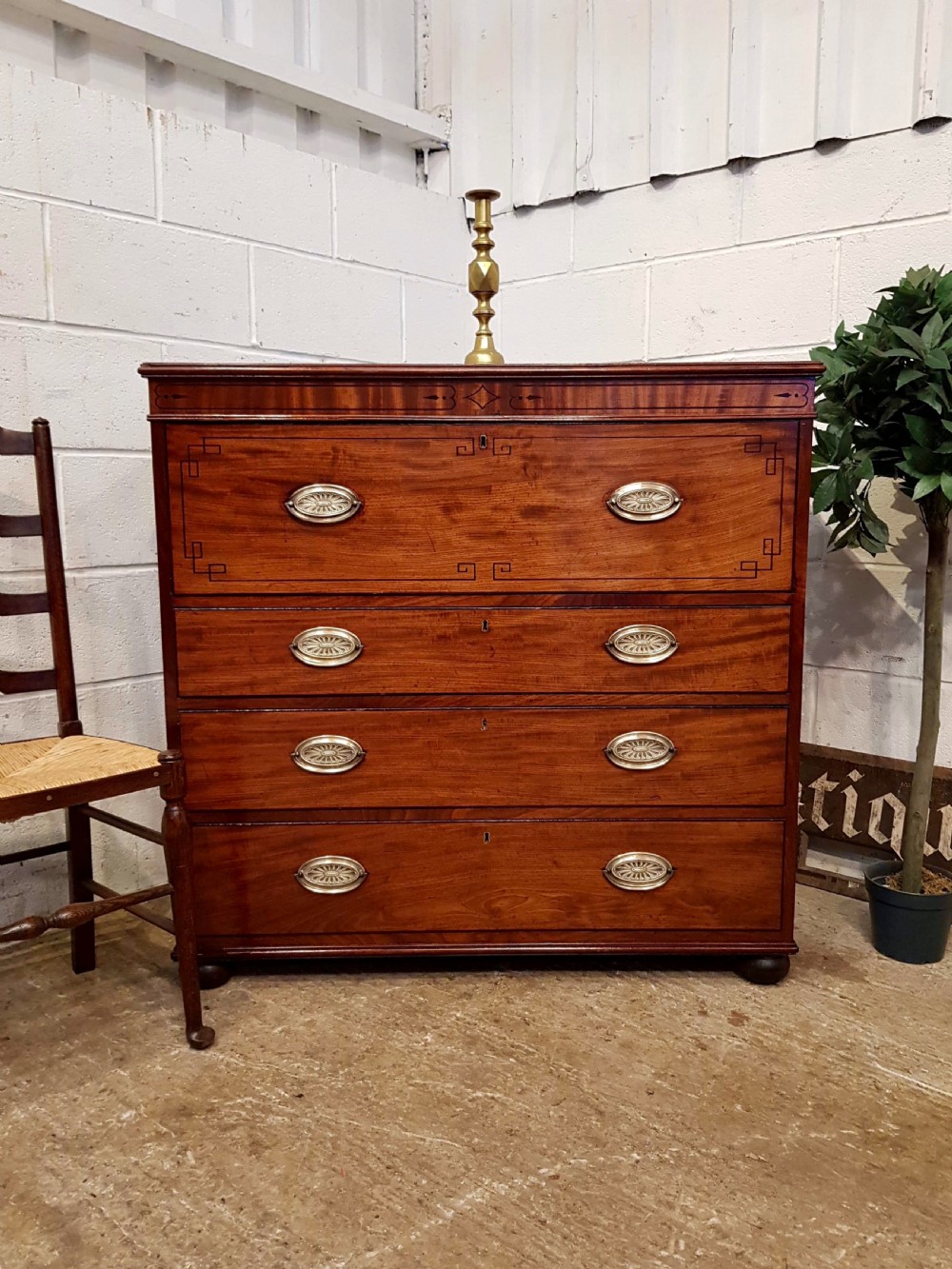 ANTIQUE REGENCY MAHOGANY SECRETAIRE  CHEST c1820
