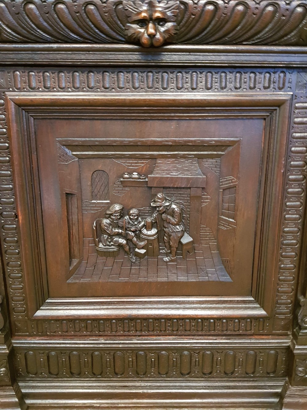 ANTIQUE 19TH CENTURY FLEMISH CARVED OAK NARROW BOOKCASE ON CUPBOARD C1880  View VI