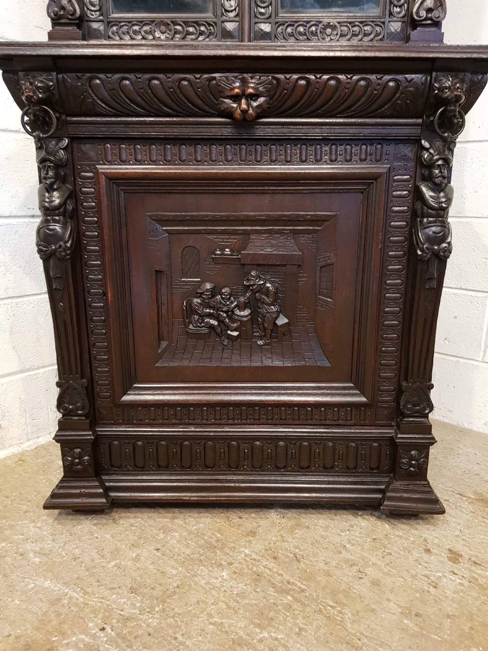 ANTIQUE 19TH CENTURY FLEMISH CARVED OAK NARROW BOOKCASE ON CUPBOARD C1880  View VII
