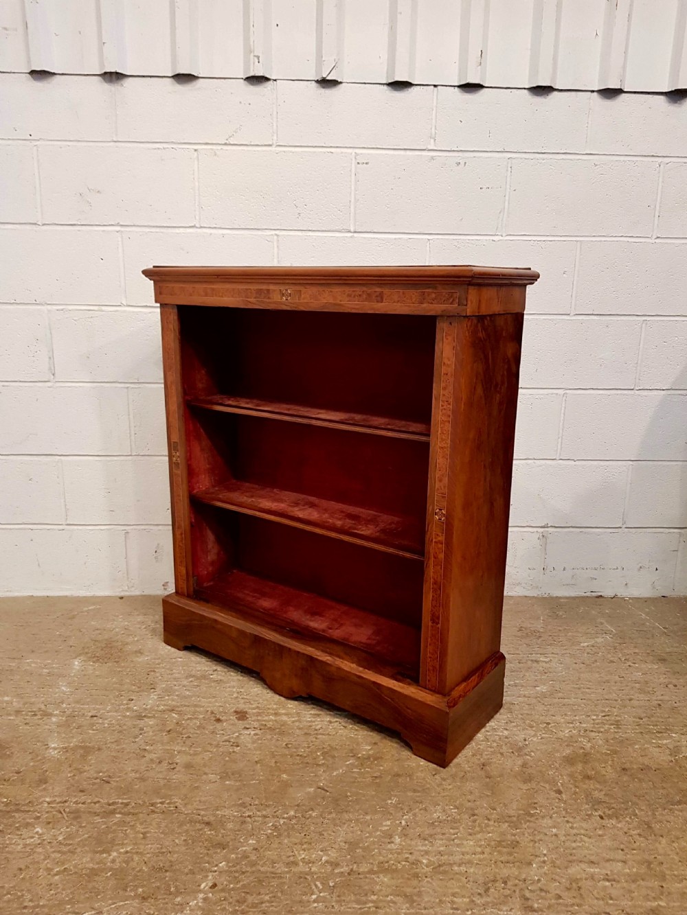 ANTIQUE VICTORIAN BURR WALNUT AND MAPLE OPEN BOOKCASE C1880  View IV