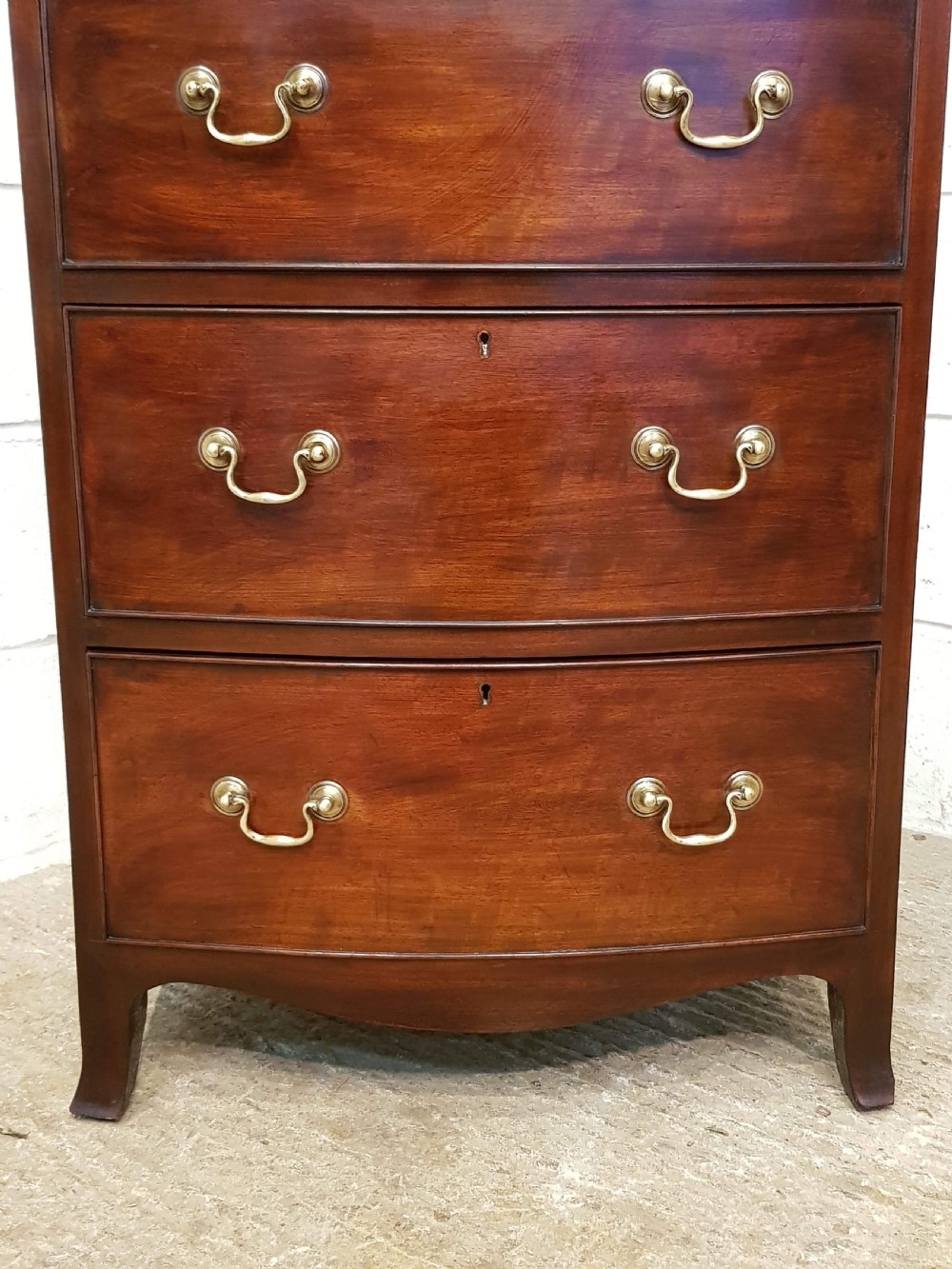 ANTIQUE MAHOGANY TALL NARROW BOW FRONT CHEST OF DRAWERS C1920 View III