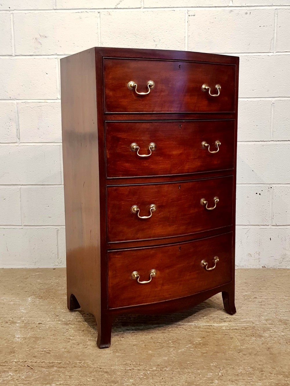 ANTIQUE MAHOGANY TALL NARROW BOW FRONT CHEST OF DRAWERS C1920 View IV